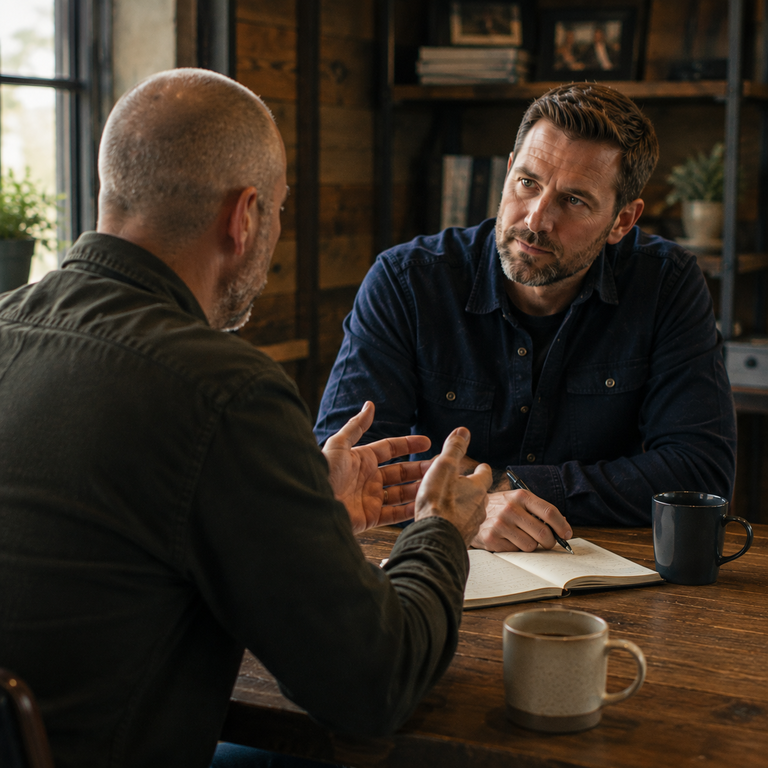 A business owner reviewing financial documents, focused on consistent growth and profitability.