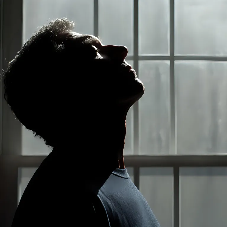 Stressed business owner at night, head raised in stressed prayer